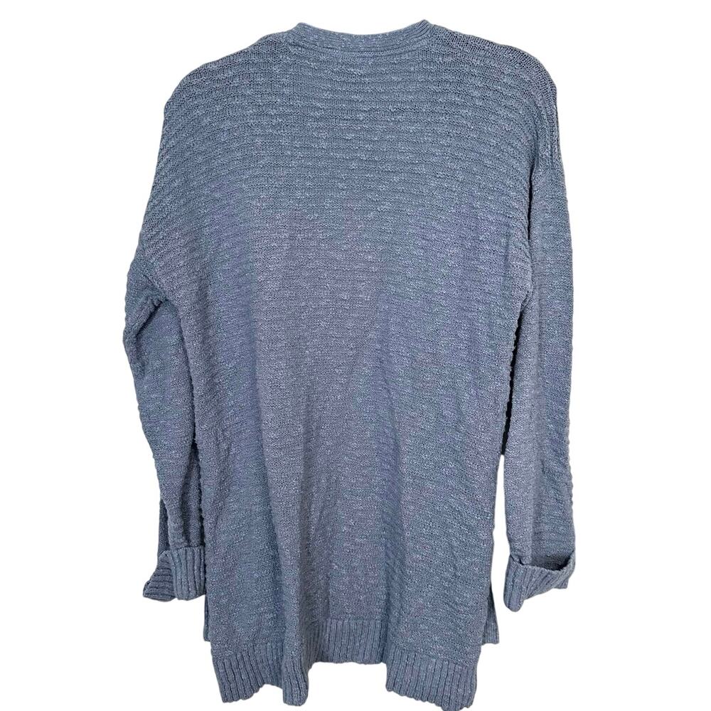 LL BEAN Midweight Cotton Slub Horizontal Rib Open-Front Cardigan Blue - Sz M - Picture 2 of 4
